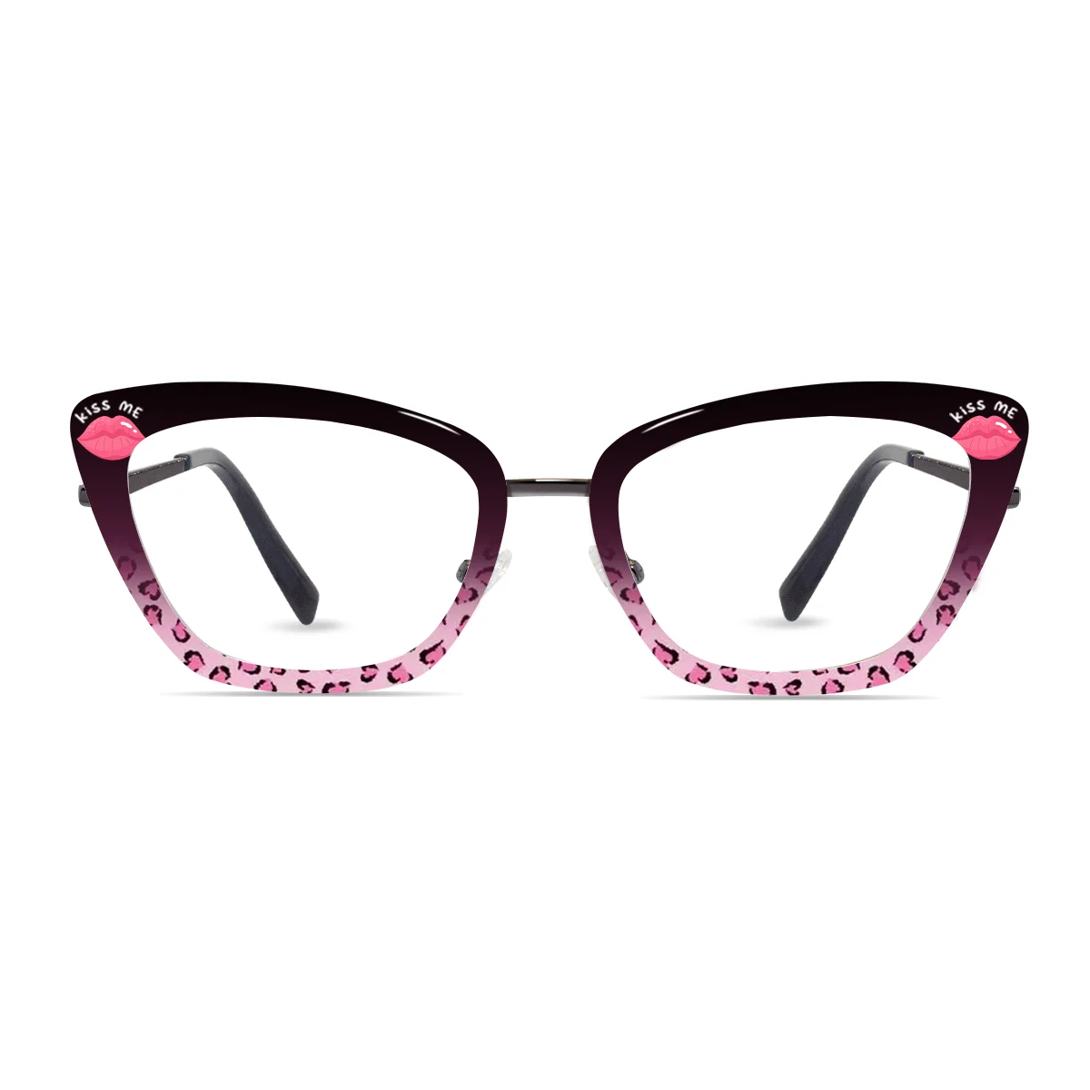 XCombo Mira Combo Glasses in Gunmetal Gray, Cat Eye Metal base frame with Velvet Kiss Series Top Frame / Topper, front view , CK07