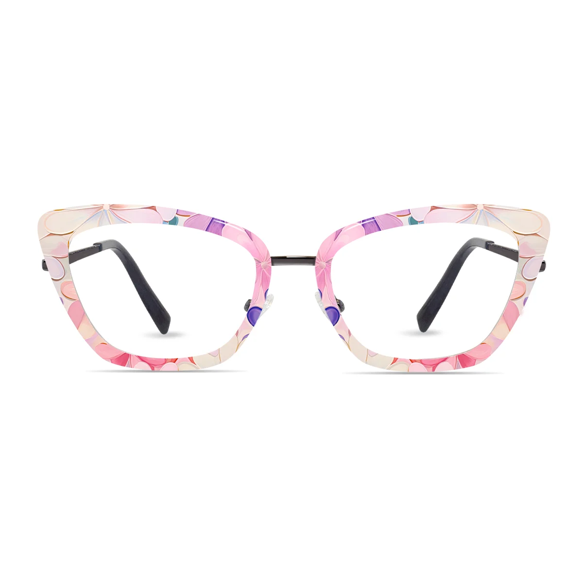 XCombo Mira Combo Glasses in Gunmetal Gray, Cat Eye Metal base frame with Flower Series Top Frame / Topper, front view , PF10