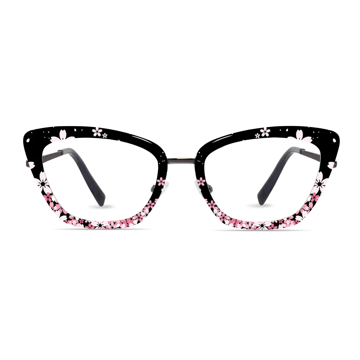 XCombo Mira Combo Glasses in Gunmetal Gray, Cat Eye Metal base frame with Flower Series Top Frame / Topper, front view , PF13
