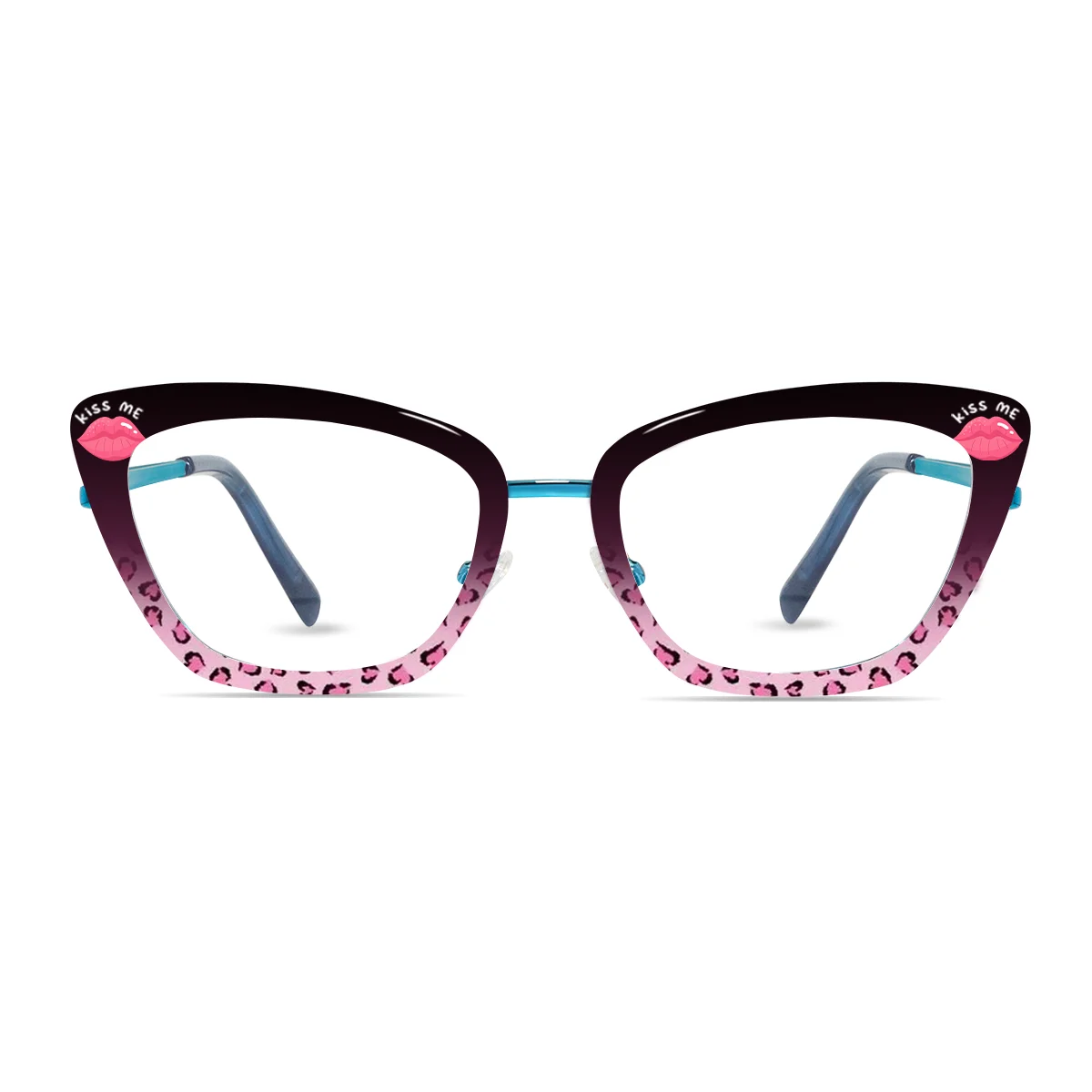 XCombo Mira Combo Glasses in Ice Blue, Cat Eye Metal base frame with Velvet Kiss Series Top Frame / Topper, front view , CK07