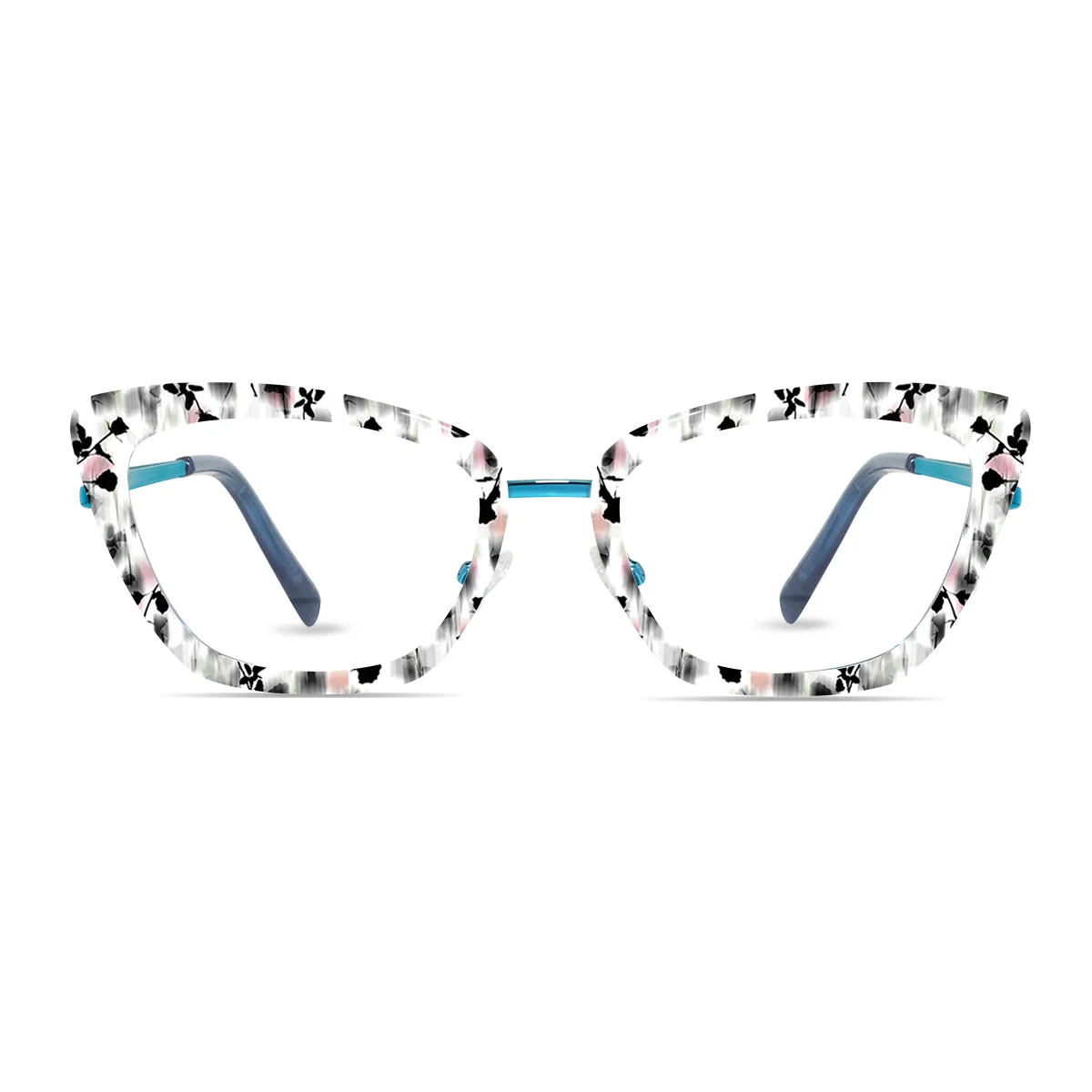 XCombo Mira Combo Glasses in Ice Blue, Cat Eye Metal base frame with Flower Series Top Frame / Topper, front view , PF06