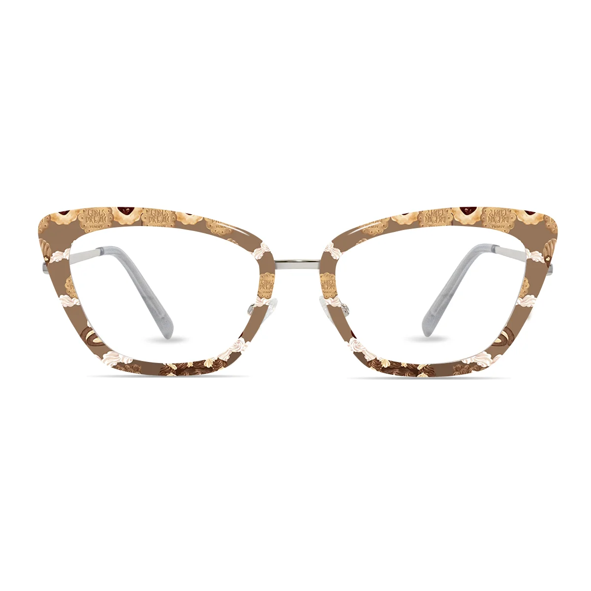 Xcombo modular glasses silver cat-eye frame with candy and cake inspired toppers