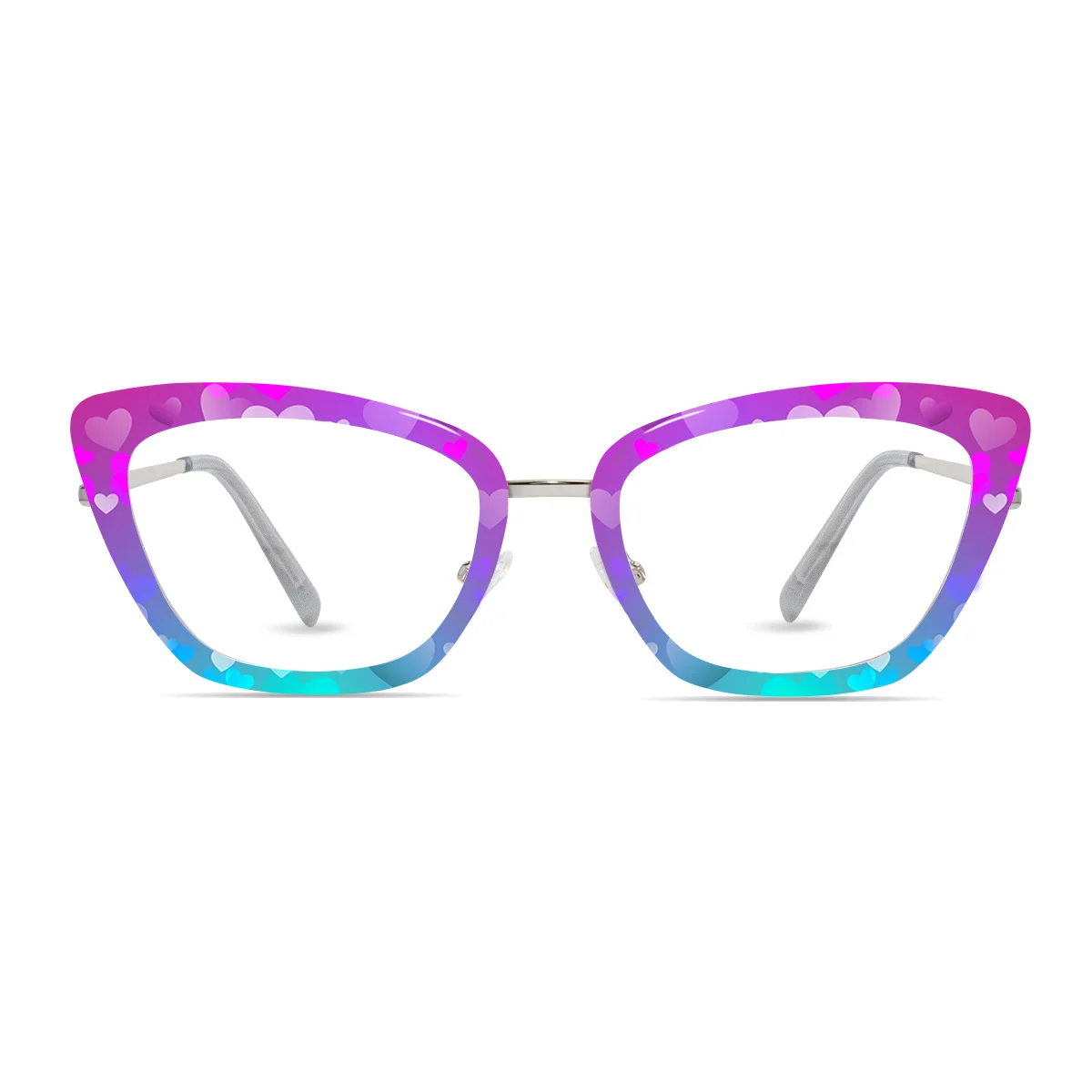 XCombo Mira Combo Glasses in Metallic Silver, Cat Eye Metal base frame with Heartbeat Series Top Frame / Topper, front view , CH01