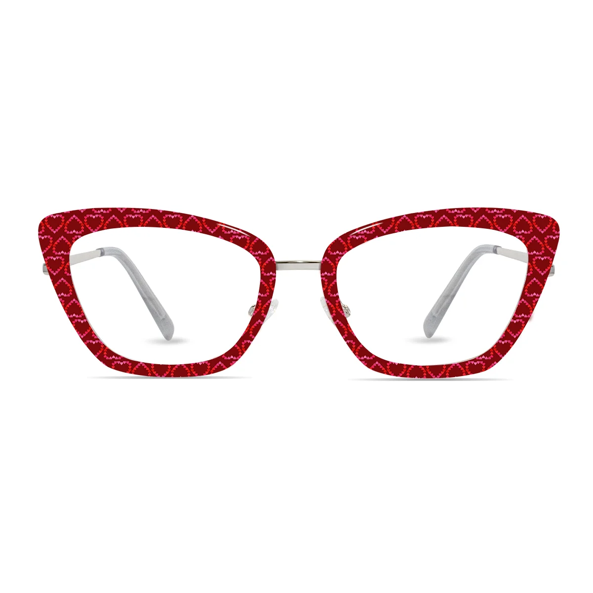 XCombo Mira Combo Glasses in Metallic Silver, Cat Eye Metal base frame with Heartbeat Series Top Frame / Topper, front view , CH18