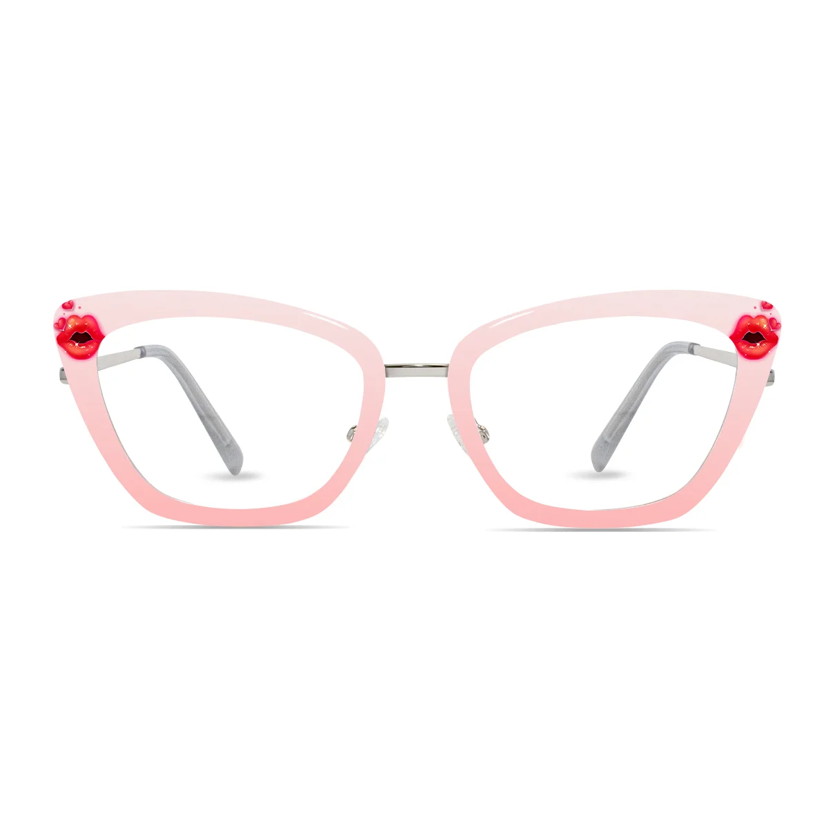 XCombo Mira Combo Glasses in Metallic Silver, Cat Eye Metal base frame with Velvet Kiss Series Top Frame / Topper, front view , CK08