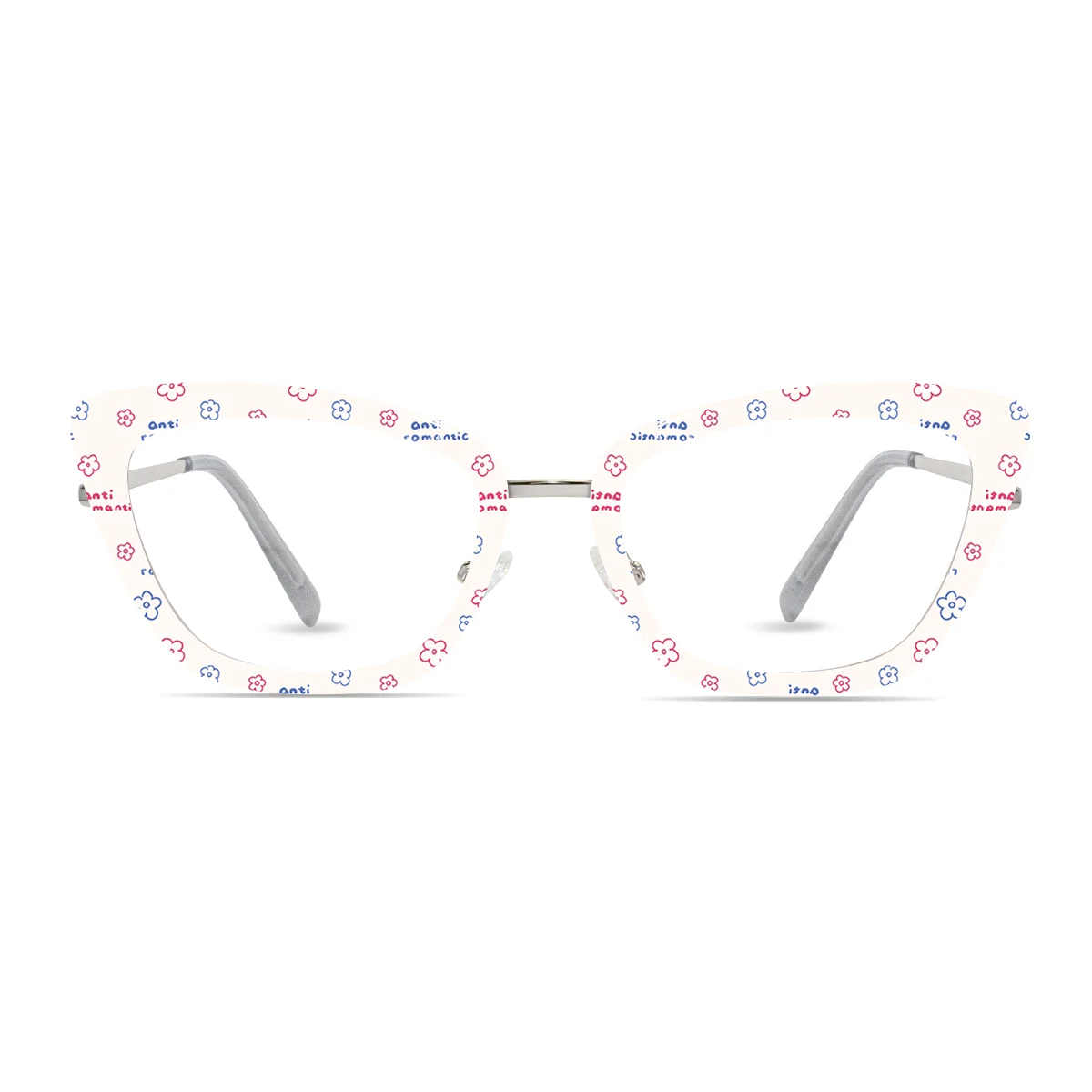 XCombo Mira Combo Glasses in Metallic Silver, Cat Eye Metal base frame with Flower Series Top Frame / Topper, front view , PF15