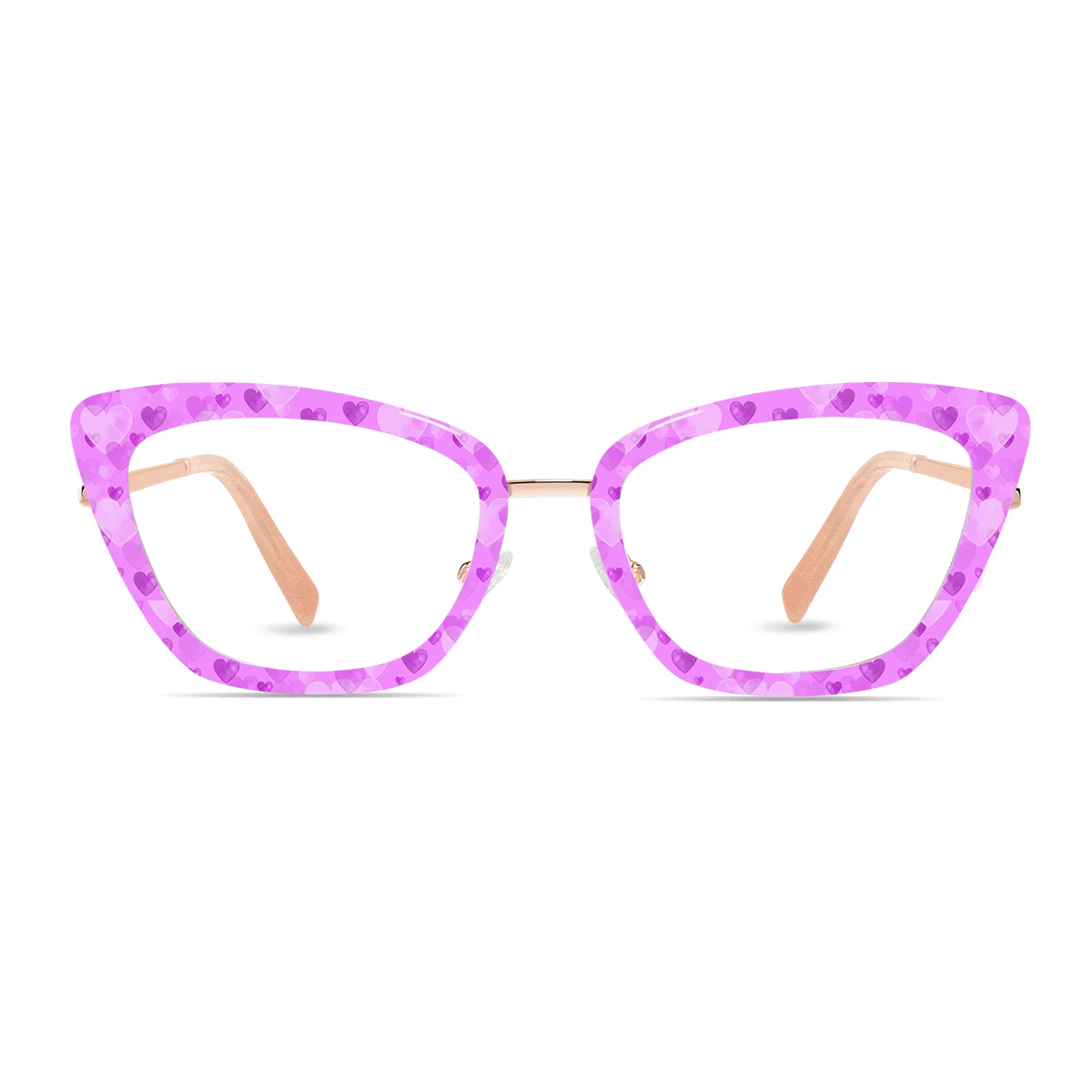 XCombo Mira Combo Glasses in Rose Gold Cat Eye Metal base frame with Heartbeat Series Top Frame / Topper, front view , CH05