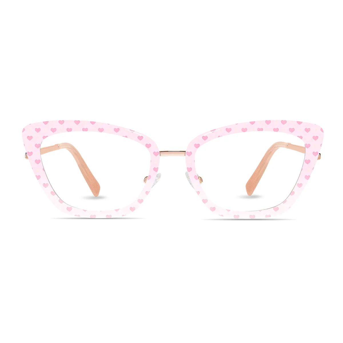 XCombo Mira Combo Glasses in Rose Gold Cat Eye Metal base frame with Heartbeat Series Top Frame / Topper, front view , CH09