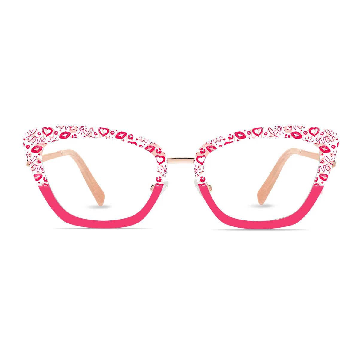 XCombo Mira Combo Glasses in Rose Gold, Cat Eye Metal base frame with Velvet Kiss Series Top Frame / Topper, front view , CK06