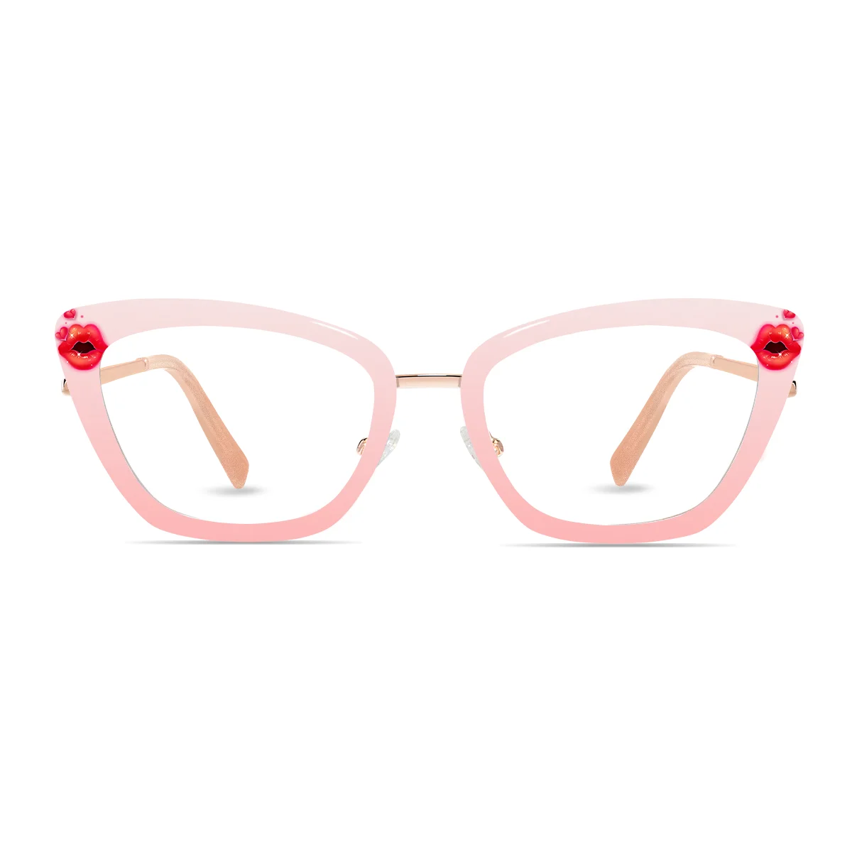 XCombo Mira Combo Glasses in Rose Gold, Cat Eye Metal base frame with Velvet Kiss Series Top Frame / Topper, front view , CK08