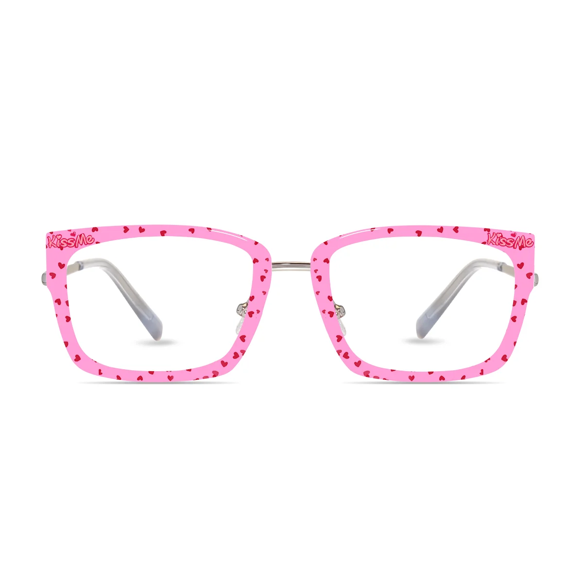 XCombo Soline Combo Glasses in Metallic Silver, Wide Rectangle Metal base frame with Velvet Kiss Series Top Frame / Topper, front view , CK04