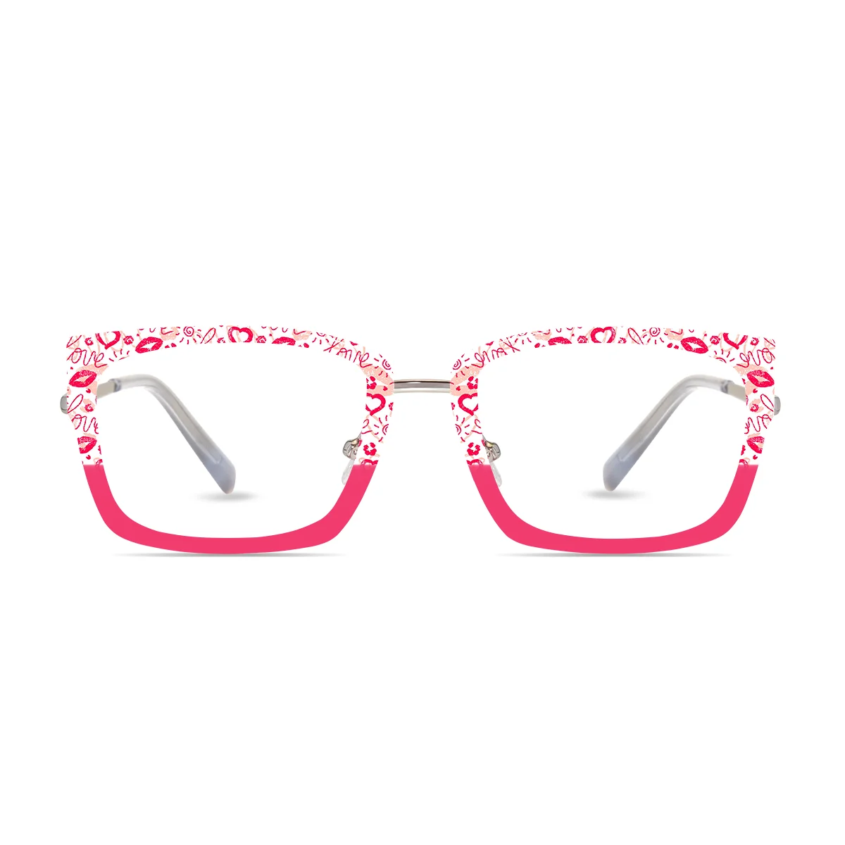 XCombo Soline Combo Glasses in Metallic Silver, Wide Rectangle Metal base frame with Velvet Kiss Series Top Frame / Topper, front view , CK06