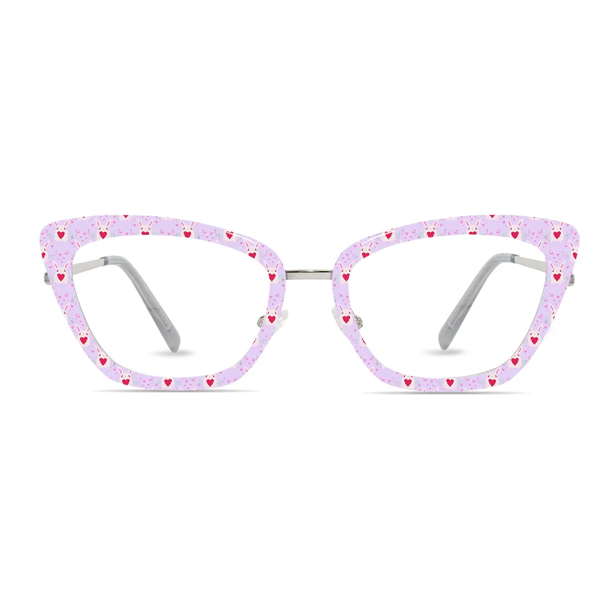 Silver metal cat-eye eyewear with festive Easter Spark interchangeable toppers