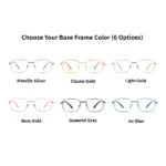 Six color options for XCombo Eyewear Soline cat eye base frame including Metallic Silver, Rose Gold, Classic Gold, Gunmetal Gray, Light Gold, and Ice Blue