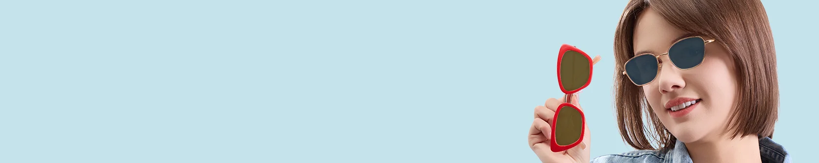 XCombo all Sunglasses Category banner showcasing stylish metal base frame with multiple interchangeable top frames