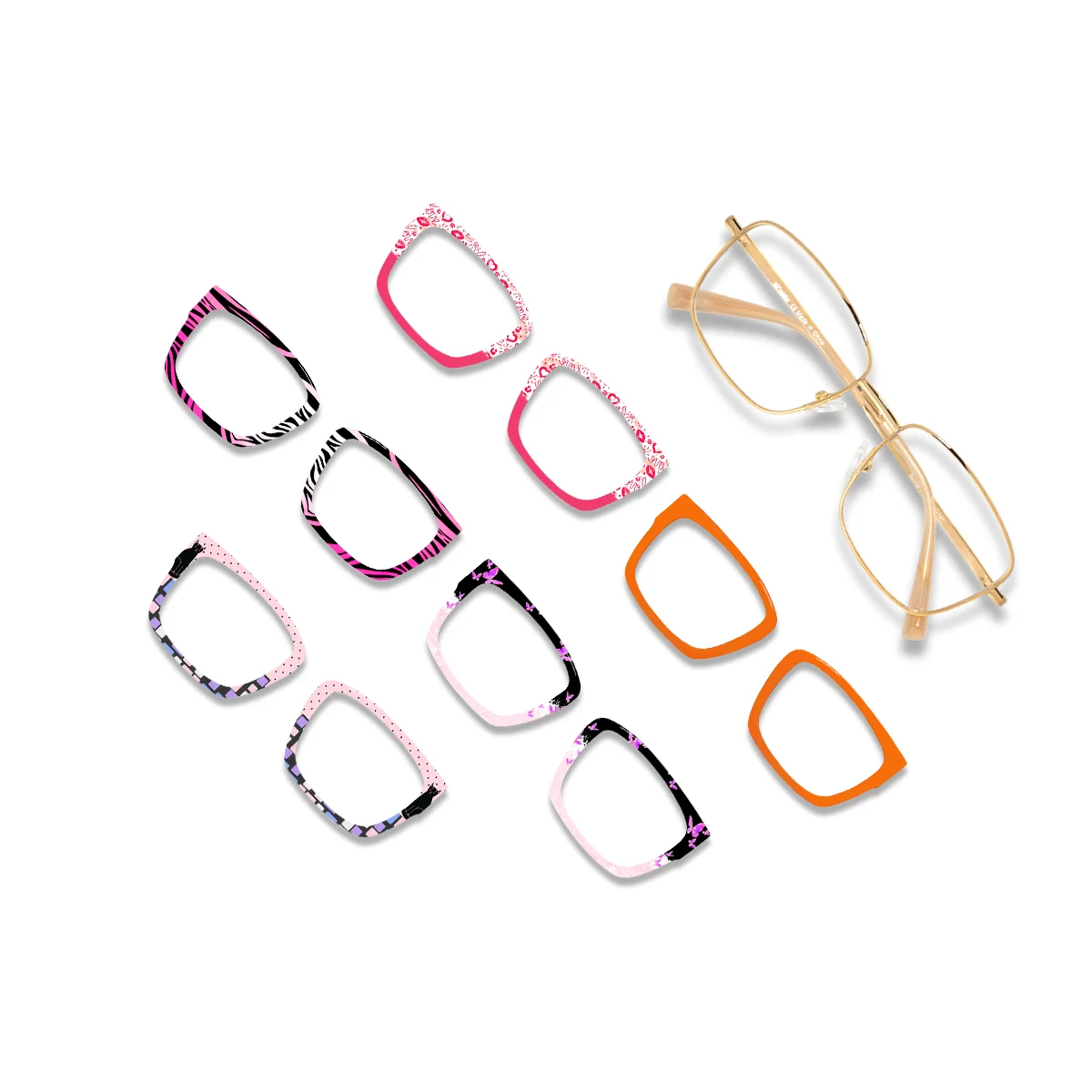 XCombo Soline Rectangle Series Interchangeable glasses bundle with base frame and 5 toppers 1