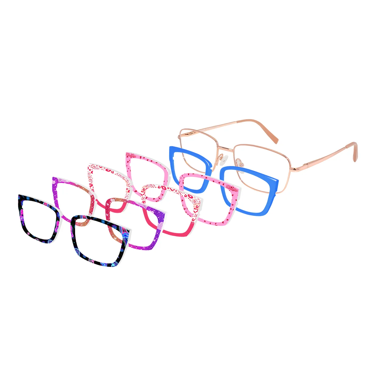 XCombo Soline Rectangle Series Interchangeable glasses bundle with base frame and 5 toppers 5