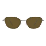 xcombo-mira-metallic-silver-sunglasses-brown-front-view XCombo metallic silver cat eye sunglasses with brown lenses, featuring a modular interchangeable glasses frame design on a white background.