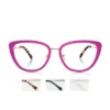 xcombo-aura-custom-glasses-hot-pink-topper-front XCombo Aura Hot Pink custom glasses shown straight on, combining a bright topper with a refined metal cat-eye frame
