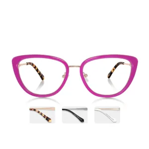 XCombo Aura Hot Pink custom glasses shown straight on, combining a bright topper with a refined metal cat-eye frame