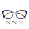 xcombo-aura-custom-glasses-navy-topper-folded-temples XCombo Aura custom glasses with Navy topper and folded temple arms, shown with three metal frame finish choices