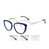 xcombo-aura-custom-glasses-navy-topper-split-view Navy XCombo Aura topper shown separated from the cat-eye base frame with selectable frame finishes displayed below