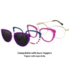 xcombo-aura-rose-gold-cat-eye-glasses-topper XCombo Aura rose gold cat-eye base frame displayed with sun, solid color and creative interchangeable toppers, sold separately