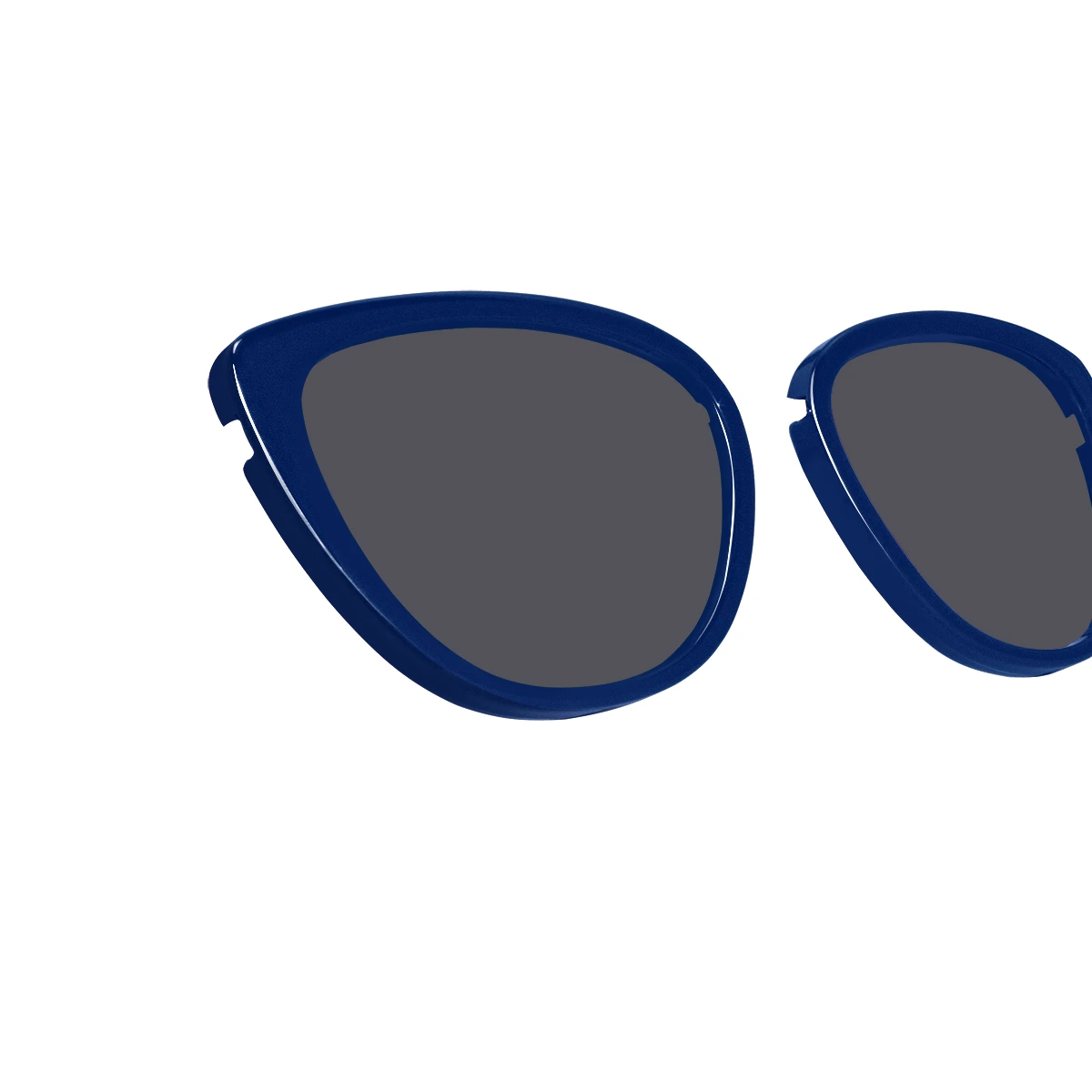 Navy blue XCombo eyewear topper with polarized sun lenses, angled product view of the removable frame accessory