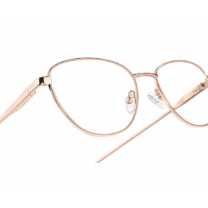 Close-up of XCombo rose gold cat-eye metal base frame and bridge details