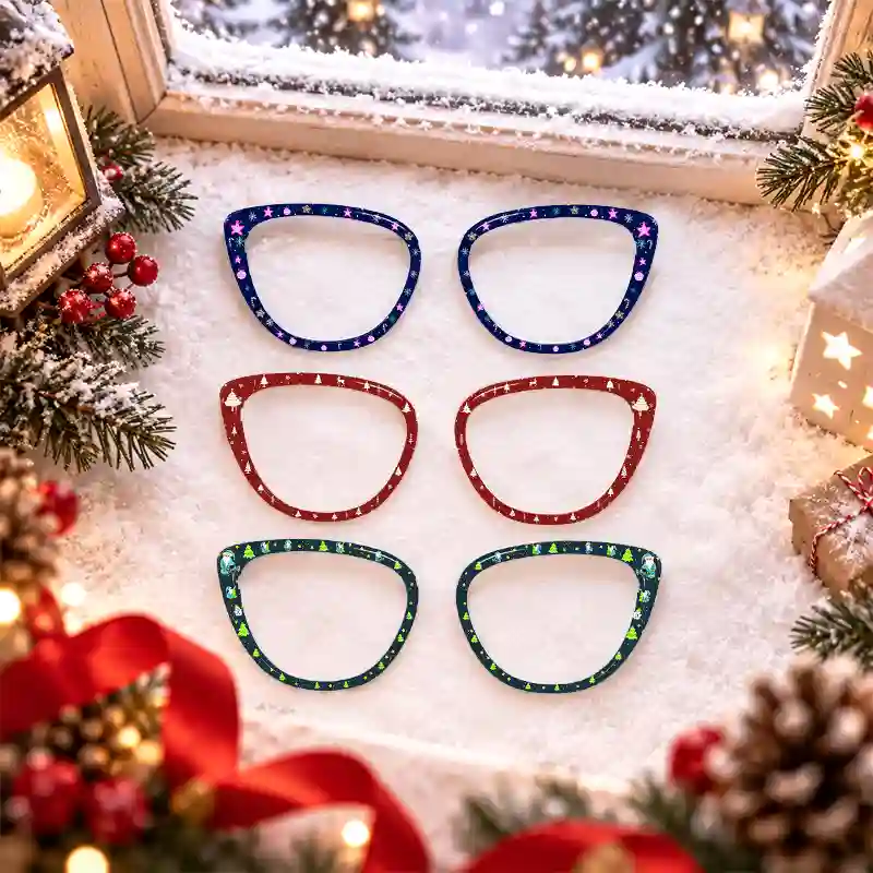 XCombo Aura Christmas interchangeable glasses toppers with holiday themed designs