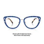 XCombo Aura frame paired with Snowman Blue topper, festive holiday glasses front view