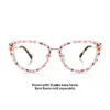 xcombo-aura-glasses-halloween-ph31-front XCombo Aura rose gold cat eye glasses with pink Halloween topper featuring pumpkins, ghosts and bats, front view of interchangeable glasses topper