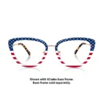 Front view of XCombo American flag interchangeable eyewear topper fitted to the Aura metal base frame