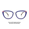 Front view of XCombo British flag interchangeable eyewear topper on the Aura cat-eye metal frame