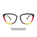 Germany-inspired black, red and gold interchangeable topper displayed on the XCombo Aura cat-eye frame