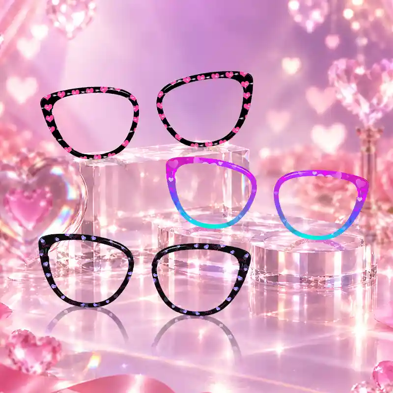 XCombo Aura interchangeable glasses toppers with heartbeat themed designs