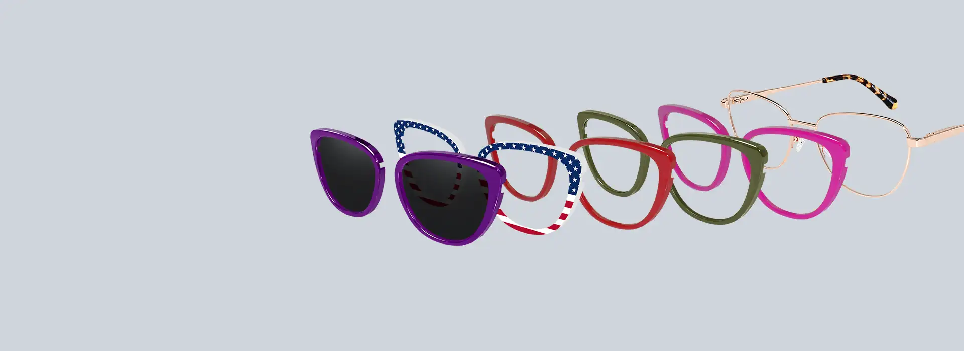 XCombo interchangeable eyewear system with multiple glasses toppers
