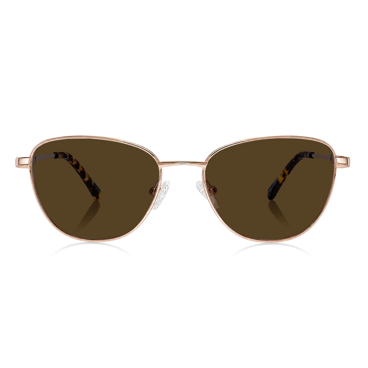 Front view of XCombo Aura rose gold sunglasses with brown lenses