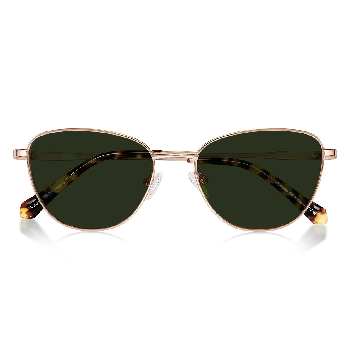 XCombo Aura sunglasses with folded temples and tortoiseshell tips, viewed from the front