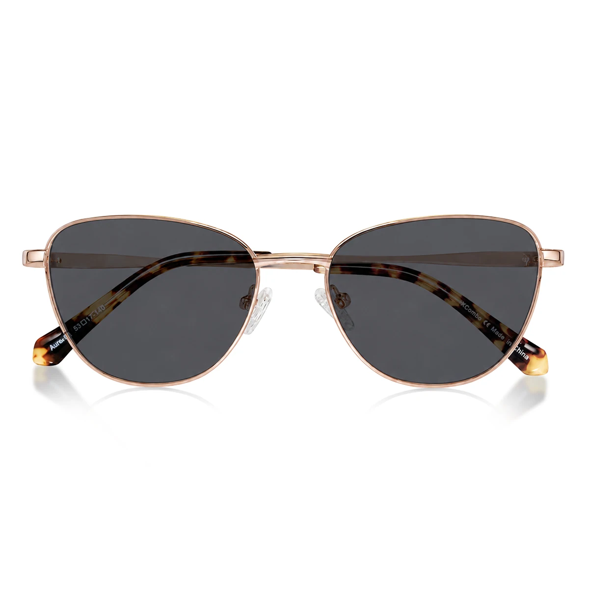 XCombo Aura gray-lens sunglasses with the temples folded behind the front frame